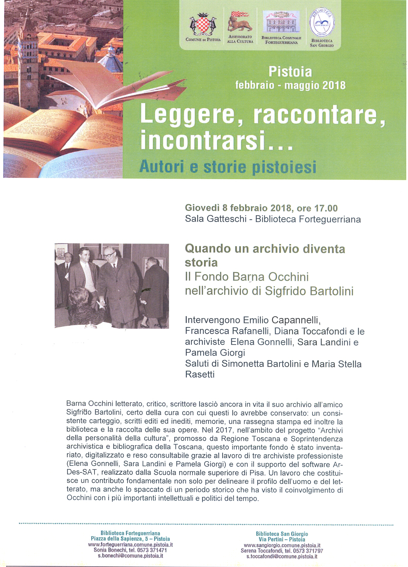 Gli Archivi raccontano. Giovedì 8 febbraio 2018, ore 17.00 Sala Gatteschi – Biblioteca Forteguerriana